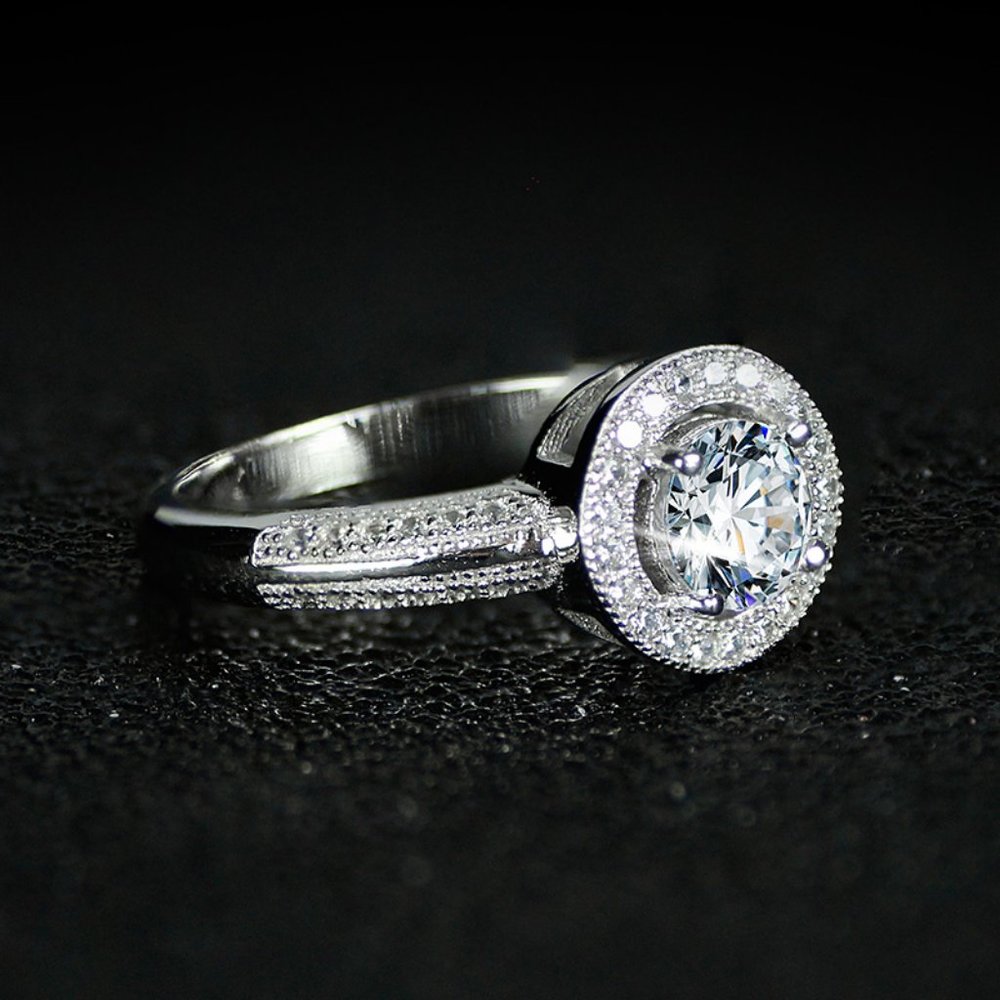 NEW 925 Sterling Silver Round Diamond Halo Ring - Picture 5 of 5